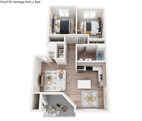 Floor plan for 2 beds, 1 bath, 901 sqft